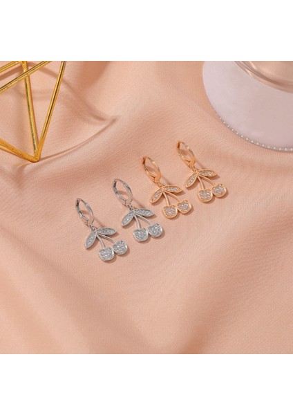 Kısa Tatlı Zirkon Kiraz Küpe Nefis Meyve Eardrop Kolye Kulak Tokası Takı Kadın Hediye, Gümüş Renk (Yurt Dışından) fiyatları