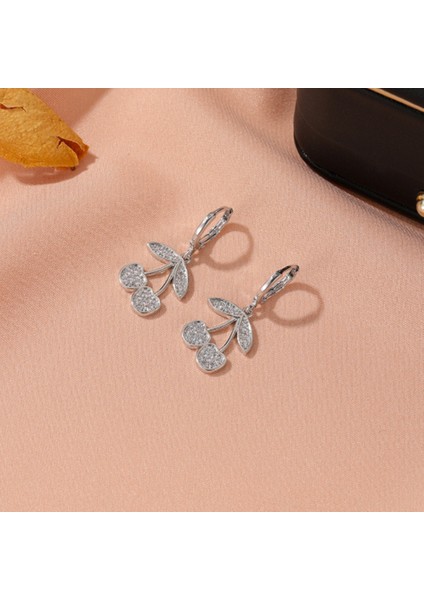 Kısa Tatlı Zirkon Kiraz Küpe Nefis Meyve Eardrop Kolye Kulak Tokası Takı Kadın Hediye, Gümüş Renk (Yurt Dışından) modelleri