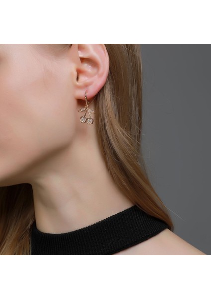 Kısa Tatlı Zirkon Kiraz Küpe Nefis Meyve Eardrop Kolye Kulak Tokası Takı Kadın Hediye, Gümüş Renk (Yurt Dışından) fırsatları