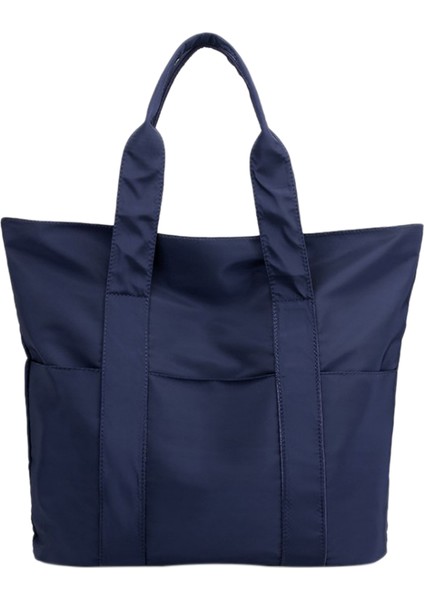 Büyük Kapasiteli Kadın Çanta Kadın Naylon Kumaş Alışveriş Çantaları Büyük Kitap Saf Renk Basit Çanta Koyu Mavi (Yurt Dışından)