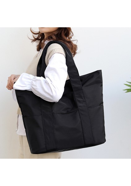 Büyük Kapasiteli Kadın Çanta Kadın Naylon Kumaş Alışveriş Çantaları Büyük Kitap Saf Renk Basit Çanta Koyu Mavi (Yurt Dışından) fırsatları