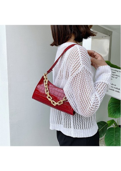 Retro Rahat Kadın Tote Omuz Çantası Moda Zarif Alışveriş Çantası Pu Deri Zincir Çanta Kadınlar Için-Yeşil (Yurt Dışından) modelleri