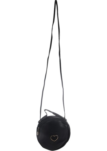 Moda Sevimli Yuvarlak Kalp Şeklinde Desen Kadın Fermuarlı Messenger Çanta Omuz Çantası Çanta Siyah (Yurt Dışından)