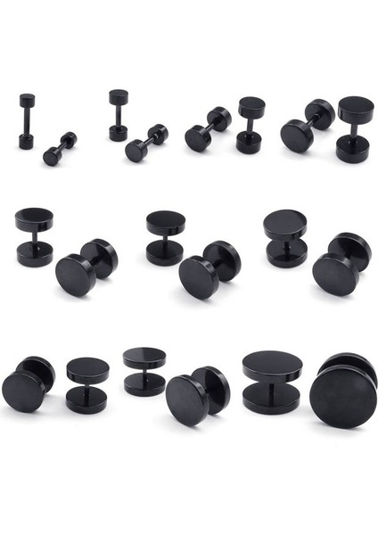 Takı Erkek Küpe, Daire Kulak Çıtçıt, 6mm 4 Çift, Siyah Gümüş Renk-Paslanmaz Çelik (Yurt Dışından)