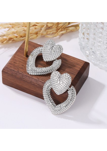 Kişilik Aşk Buzlu Küpe Metal Retro Hollow Çift Şeftali Kalp Şeklinde Küpe Kadın Takı, Gül Altın (Yurt Dışından) indirimleri