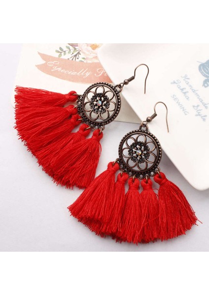 Vintage Boho Etnik Yuvarlak Dangle Bildirimi Fringe Damla Küpe Kadınlar Için Düğün Parti Yıldönümü Takı Süsler Kırmızı + Bronz (Yurt Dışından) indirimleri