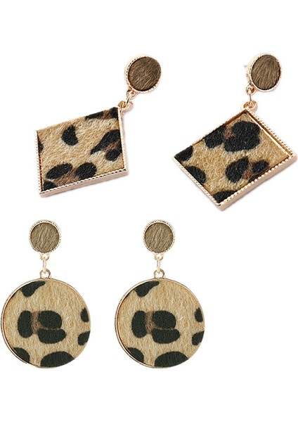 Vintage Leopar Süet Küpe Takı Kadınlar Için Parti Basit Damla Küpe Kişilik Atmosfer Geometrik Kahverengi Küpe Kare (Yurt Dışından)