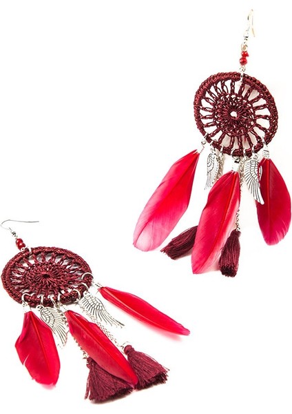 Retro Kadın Tüy Dreamcatcher Dangle Kanca Küpe Takı (Yurt Dışından)