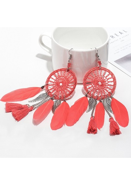 Retro Kadın Tüy Dreamcatcher Dangle Kanca Küpe Takı (Yurt Dışından)