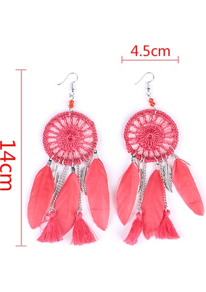 Retro Kadın Tüy Dreamcatcher Dangle Kanca Küpe Takı (Yurt Dışından)