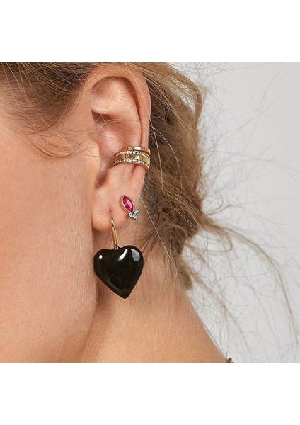 Moda Punk Tarzı Bayanlar Altın Siyah Renk Kanca Damla Küpe Sevimli Moda Aşk Kalp Küpe Bildirimi Küpe Kadınlar Için Altın (Yurt Dışından) modelleri