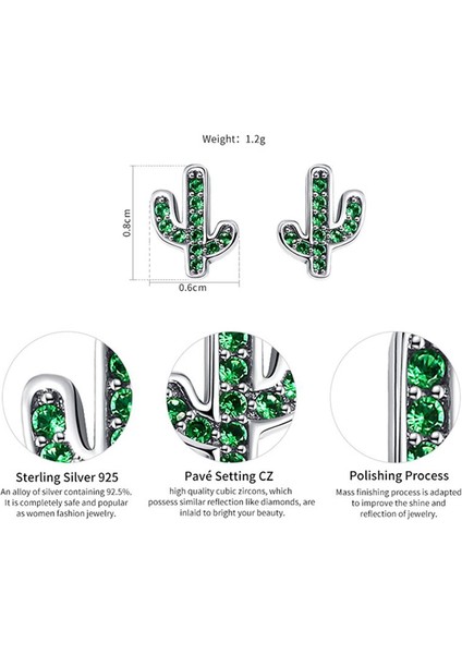 925 Ayar Gümüş Göz Kamaştıran Yeşil Kaktüs Küpe Kadın (Yurt Dışından)
