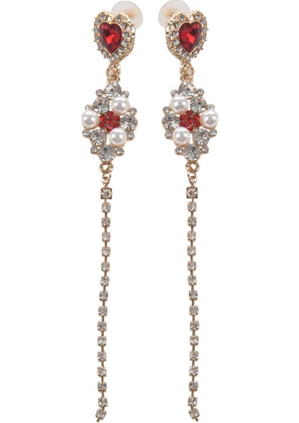 Kristal Moda Kadın Kolye Küpe Kırmızı Kristal Uzun Püskül Küpe Kadın Kore Versiyonu Küpe Kadın Takı (Yurt Dışından)