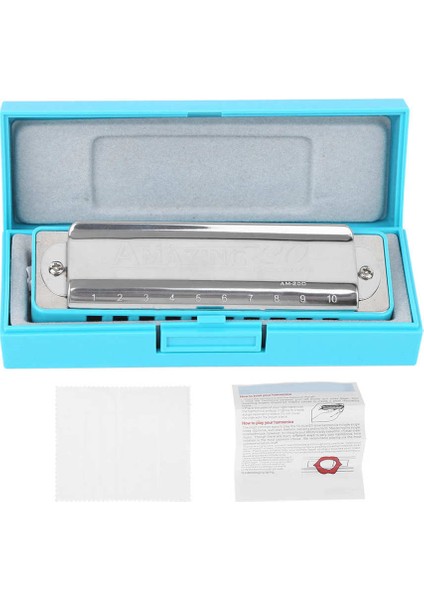 Mavi F Stili Blues Armonika 10 Delikli Ağız Organı Cdbdebf Anahtar Abs Reçine Saklama Çantası ile Profesyonel Acemi Armonika (Yurt Dışından)
