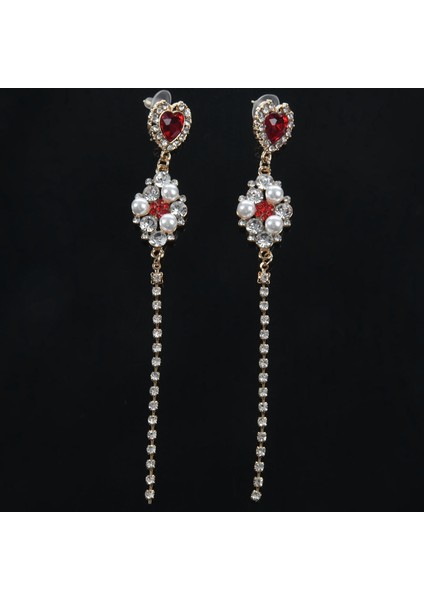 Kristal Moda Kadın Kolye Küpe Kırmızı Kristal Uzun Püskül Küpe Kadın Kore Versiyonu Küpe Kadın Takı (Yurt Dışından) fırsatları