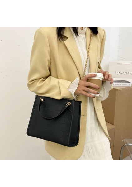 Büyük Kapasiteli Timsah Desenli Zincir Çanta Moda Omuz Çantası Messenger Çanta Tote Çanta (Siyah) (Yurt Dışından) modelleri