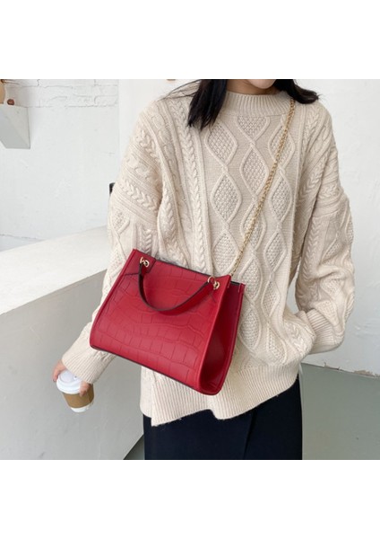 Büyük Kapasiteli Timsah Desenli Zincir Çanta Moda Omuz Çantası Messenger Çanta Tote Çanta (Siyah) (Yurt Dışından) fırsatları