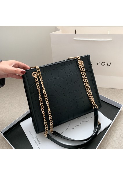 Büyük Kapasiteli Timsah Desenli Zincir Çanta Moda Omuz Çantası Messenger Çanta Tote Çanta (Siyah) (Yurt Dışından) indirimleri