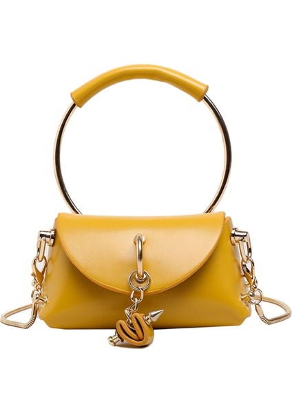 Metal Halka Kolu Kadın Çanta Mini Sevimli Tote Çanta Zincir Perçin Omuz Çantası Moda Messenger Çanta Sarı (Yurt Dışından)
