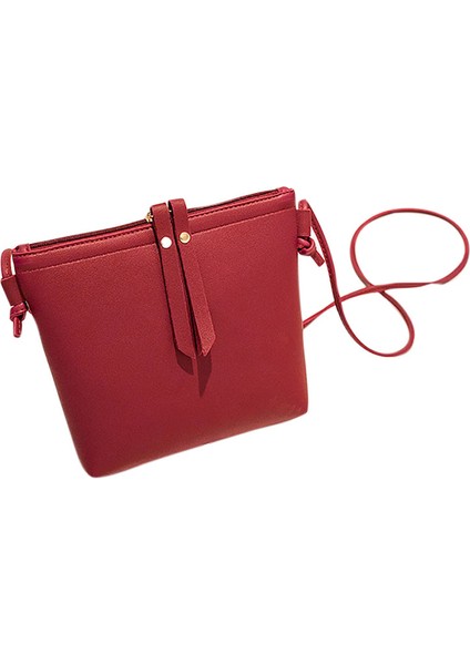 Moda Kadın Omuzdan Askili Çanta Pu Deri Kadın Çanta Katı Tote Çanta Crossbody Çanta Deri Kadın Askılı Çanta (Kırmızı) (Yurt Dışından)