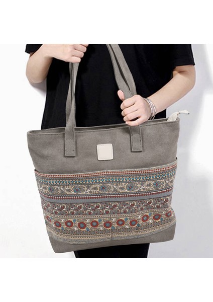 Kadın Omuz Çantası Rahat Ulusal Rüzgar Tote Çanta Kadın Çantası Kanvas Çanta Taşınabilir Büyük Çanta Alışveriş Çantası (Yurt Dışından) modelleri