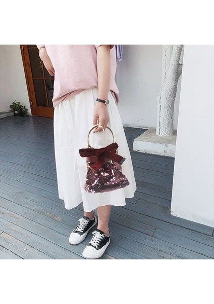 Kadın Crossbody Çanta Yaz Vahşi Askılı Çanta Moda Zincir Omuzdan Askili Çanta Payetler Okyanus Pu Deri Eğlence Mini Kova Çanta Kırmızı (Yurt Dışından) modelleri