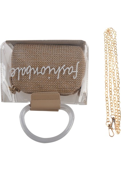 Saman Dokuma Mektup Baskı Şeffaf Çanta Kadınlar Için Zincir Yaz Plaj Çantası Bayan Yüzük Kolu Omuz Çantası Mini Çanta Haki (Yurt Dışından) fiyatları