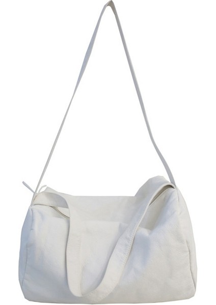 Büyük Kapasiteli Yıkanmış Messenger Çanta Yumuşak Deri Çanta Kadın Omuz Çantası Yumuşak Wanderer Crossbody Çanta Deri Rahat Çanta Beyaz (Yurt Dışından)