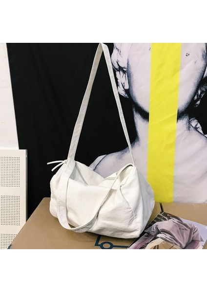 Büyük Kapasiteli Yıkanmış Messenger Çanta Yumuşak Deri Çanta Kadın Omuz Çantası Yumuşak Wanderer Crossbody Çanta Deri Rahat Çanta Beyaz (Yurt Dışından) fırsatları
