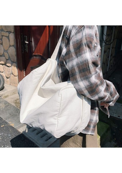 Büyük Kapasiteli Yıkanmış Messenger Çanta Yumuşak Deri Çanta Kadın Omuz Çantası Yumuşak Wanderer Crossbody Çanta Deri Rahat Çanta Beyaz (Yurt Dışından) indirimleri