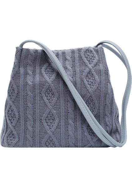 Kadın Dokuma Günlük Omuz Çantası Kadın Çanta Günlük Messenger Çanta Kova Çanta Büyük Kapasiteli Basit Omuz Çantası Gri (Yurt Dışından)