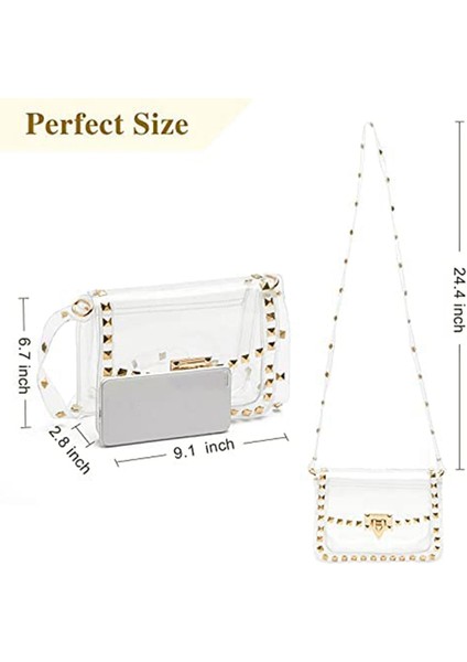 Kadınlar Için Temizle Çanta, Temizle Crossbody Çanta Moda Perçin Dekor Temizle Çantalar Renk: Şeffaf Çanta-Altın (Yurt Dışından) fiyatları