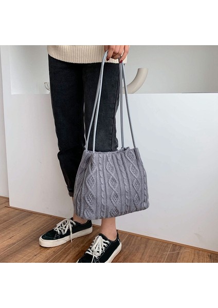 Kadın Dokuma Günlük Omuz Çantası Kadın Çanta Günlük Messenger Çanta Kova Çanta Büyük Kapasiteli Basit Omuz Çantası Gri (Yurt Dışından) fiyatları