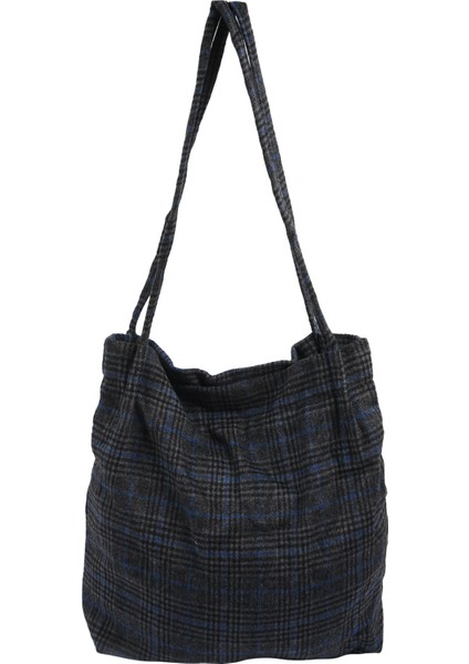 Sonbahar Kış Kadın Yün + Tuval Omuz Çantası Bayanlar Vintage Çanta Kadın Alışveriş Çantaları Mavi + Gri + Siyah (Yurt Dışından)