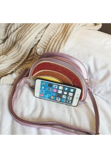Gökkuşağı Edebi Renkli Kişilik Küçük Kare Çanta Vahşi Omuz Messenger Çanta Pembe (Yurt Dışından) modelleri
