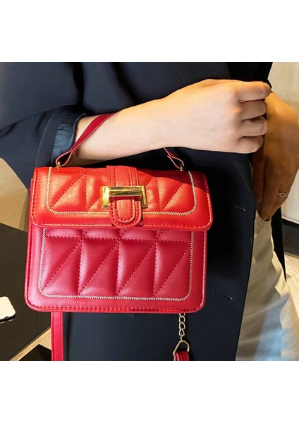 Çanta Küçük Çanta Kadın Çantası Modanın Yeni Versiyonu Düz Renk Omuz Messenger Çanta Zincir Çanta Vahşi Rahat Kırmızı (Yurt Dışından) modelleri