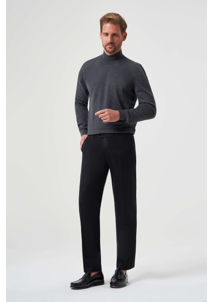 Siyah Yün Flanel Regular Fit Klasik Erkek Pantolon PPNK23K23201_D99