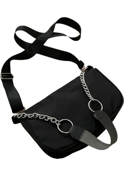 Rahat Bayanlar Crossbody Çanta Naylon Zincir Çanta Kadın Vintage Omuz Çantaları Kızlar Sokak Koltukaltı Çanta Çanta Siyah (Yurt Dışından)