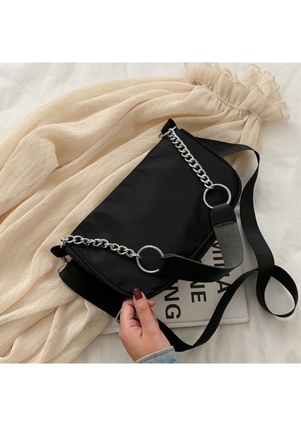 Rahat Bayanlar Crossbody Çanta Naylon Zincir Çanta Kadın Vintage Omuz Çantaları Kızlar Sokak Koltukaltı Çanta Çanta Siyah (Yurt Dışından) fiyatları