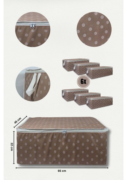 6'Lı Çekyat Baza Tipi Yastık Kıyafet Saklama Hurcu - Baza Altı Düzenleyici Hurç Puantiye Desen(Pudra Pembe)