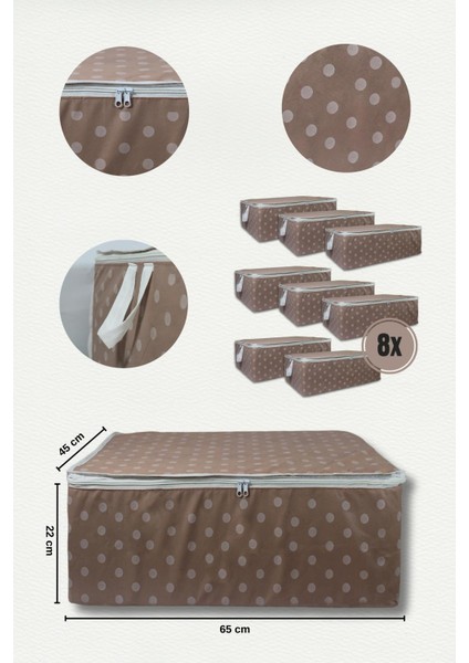 8'Li Çekyat Baza Tipi Yastık Kıyafet Saklama Hurcu - Baza Altı Düzenleyici Hurç Puantiye Desen(Pudra Pembe)