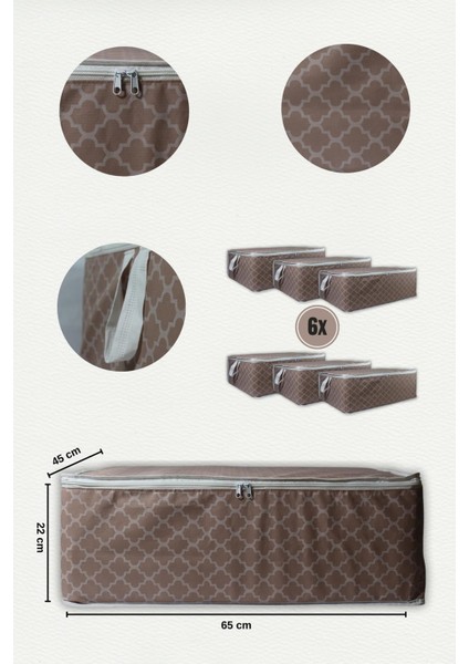 6'Lı Çekyat Baza Tipi Yastık Kıyafet Saklama Hurcu - Baza Altı Düzenleyici Hurç Çiçek Desen(Pudra Pembe)