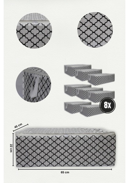 8'Li Çekyat Baza Tipi Yastık Kıyafet Saklama Hurcu - Baza Altı Düzenleyici Hurç Çiçek Desen(Beyaz)