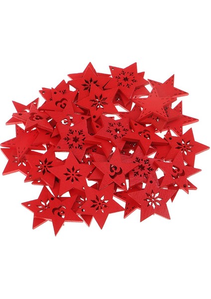50X Ahşap Noel Şekiller Ahşap Süsleme Dıy El I 50 Kırmızı Yıldız (Yurt Dışından)