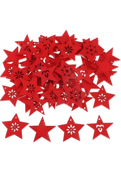 50X Ahşap Noel Şekiller Ahşap Süsleme Dıy El I 50 Kırmızı Yıldız (Yurt Dışından)