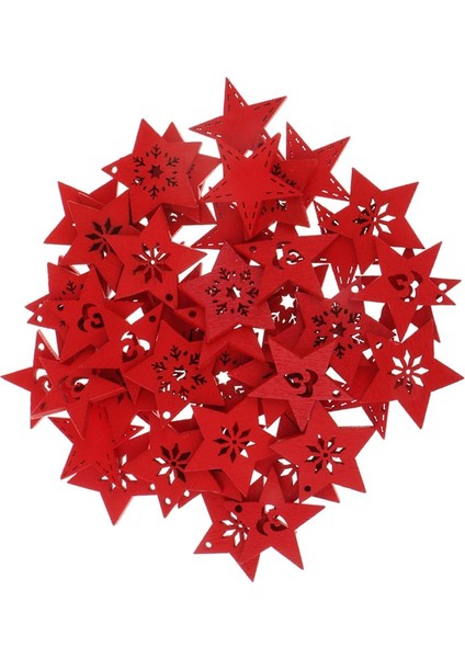 50X Ahşap Noel Şekiller Ahşap Süsleme Dıy El I 50 Kırmızı Yıldız (Yurt Dışından)