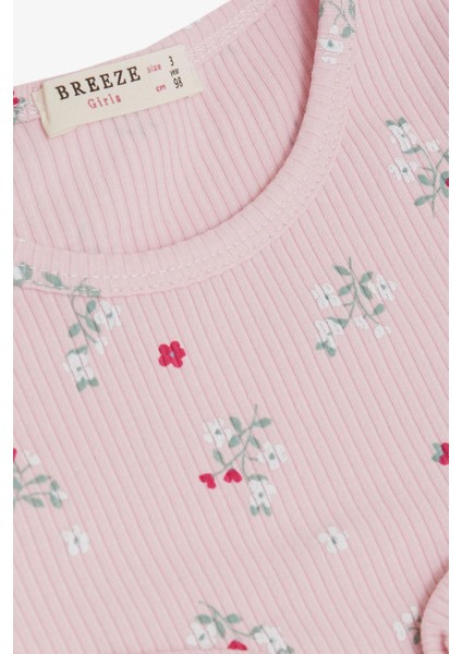 Kız Çocuk Uzun Kollu Elbise Çiçek Desenli Fırfırlı Fiyonklu 3-7 Yaş, Pembe modelleri