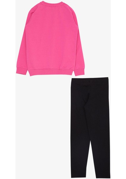 Kız Çocuk Taytlı Takım Moda Temalı Havalı Kız Baskılı 5-10 Yaş, Fuşya