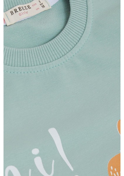Kız Çocuk Sweatshirt Sevimli Ceylan Taçlı Ceylancık Baskılı 1.5-5 Yaş, Mint Yeşili modelleri