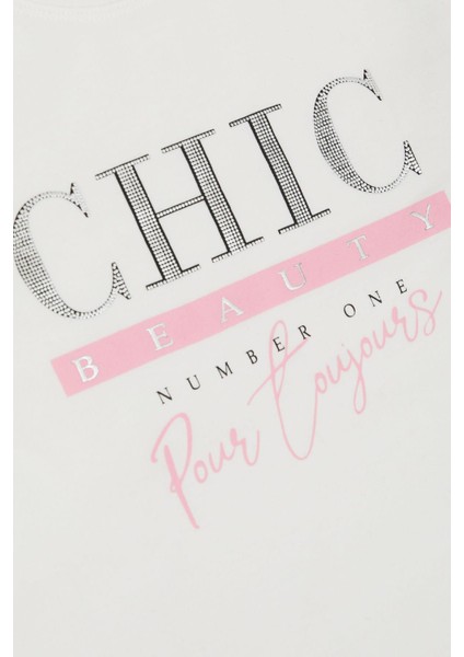 Kız Çocuk Uzun Kollu Tişört Simli Yazı Baskılı 9-14 Yaş, Ekru fırsatları